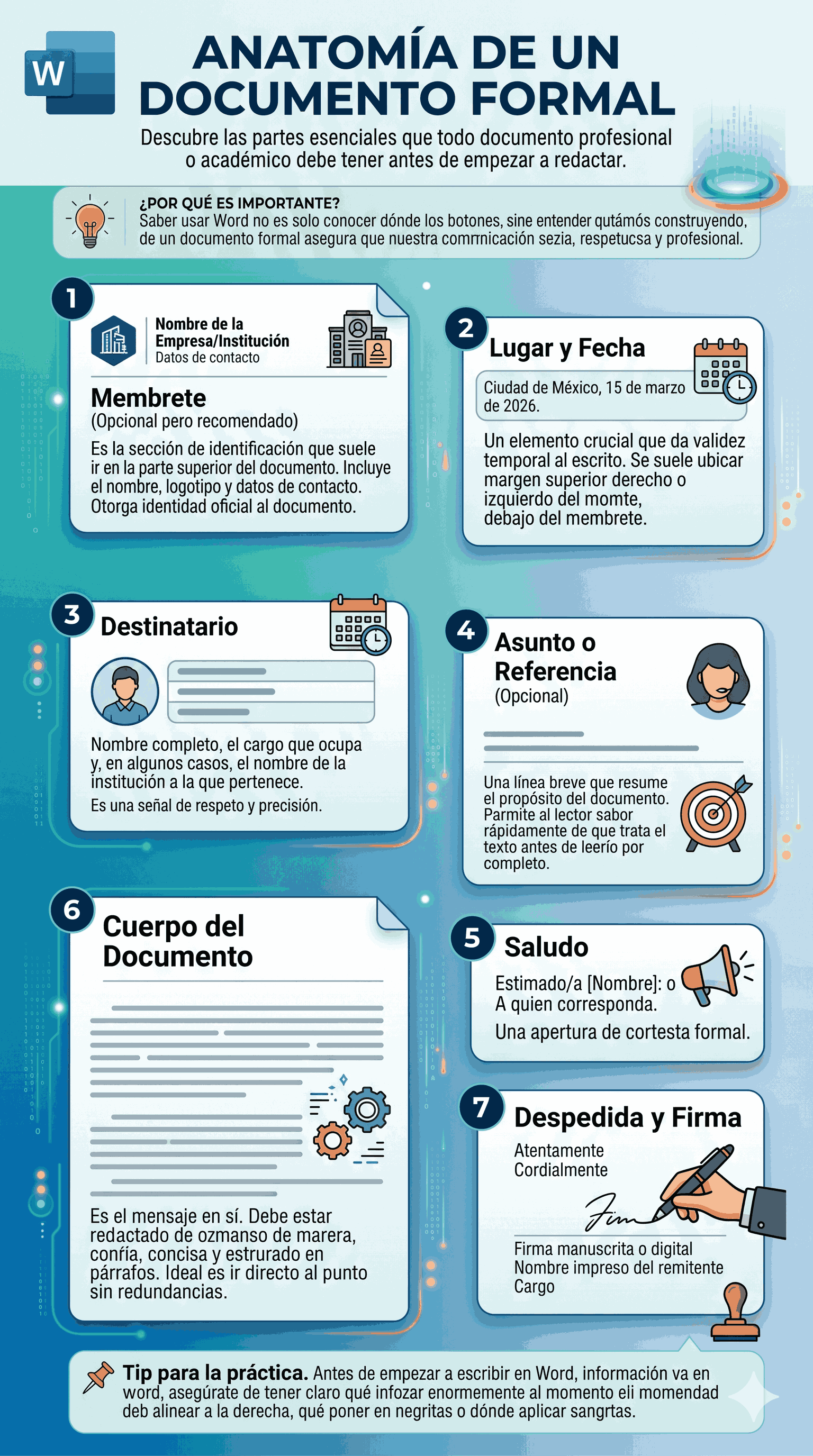 Infografía de las partes de un documento formal