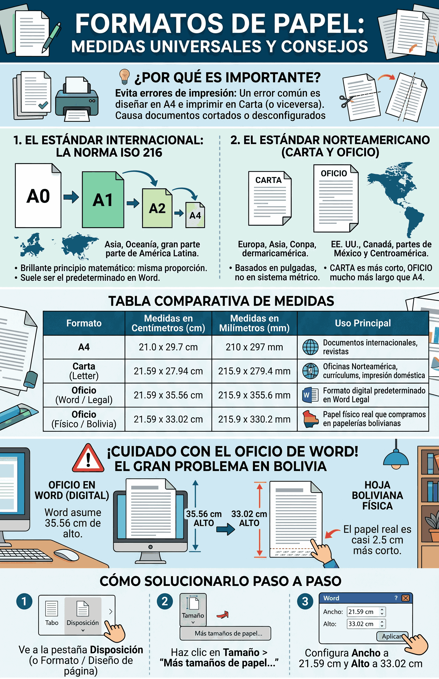 Infografía comparativa de tamaños de hoja