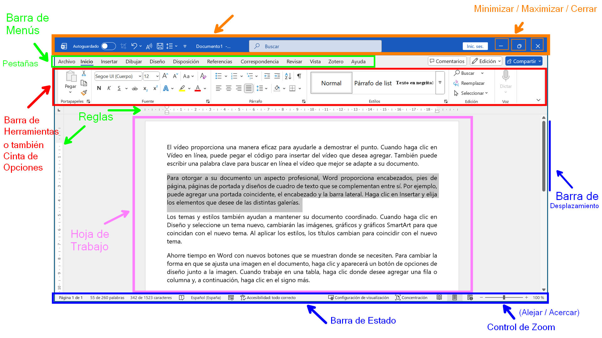 Interfaz de usuario de Word