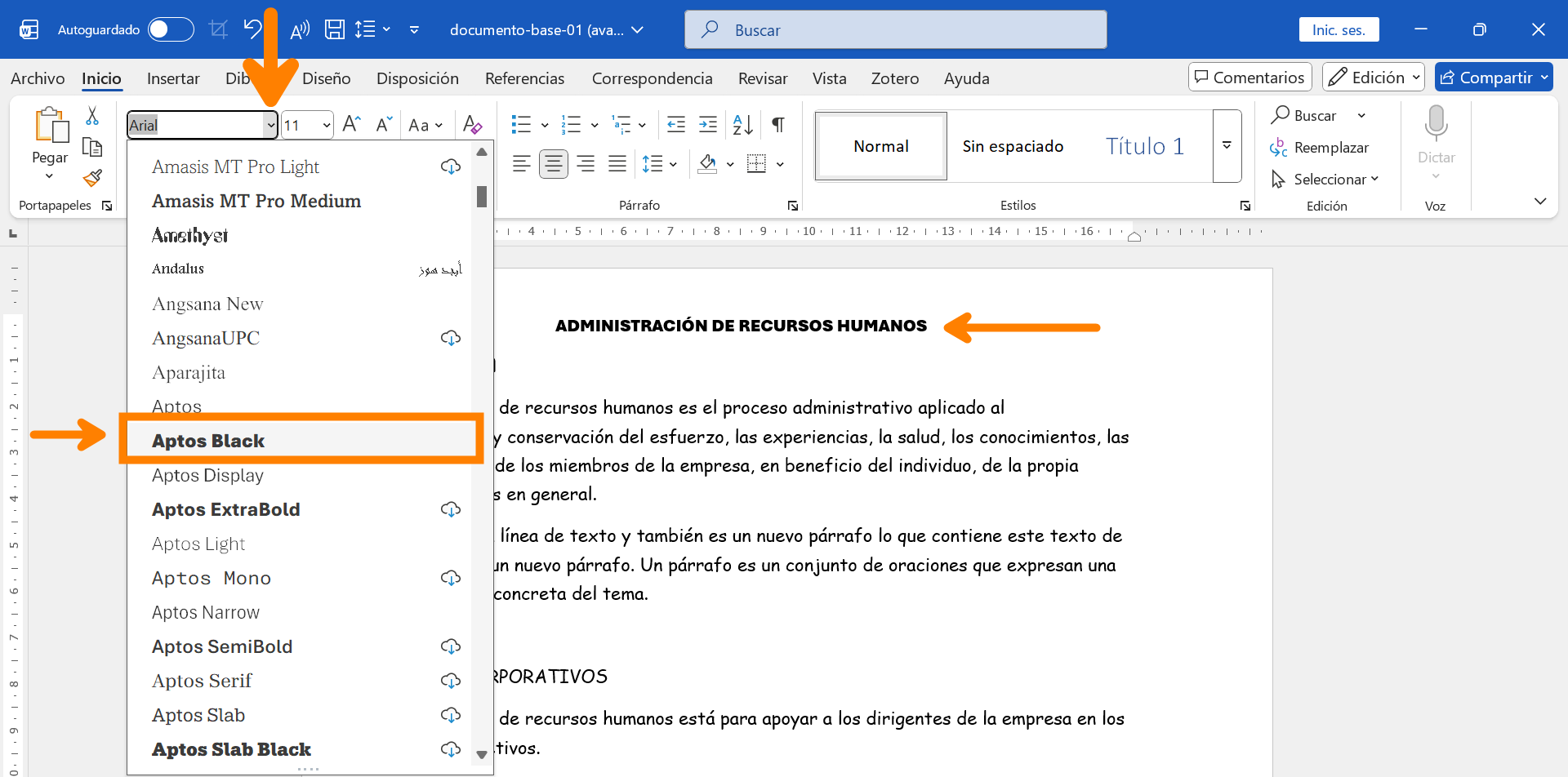 Cambiar tipo de fuente
