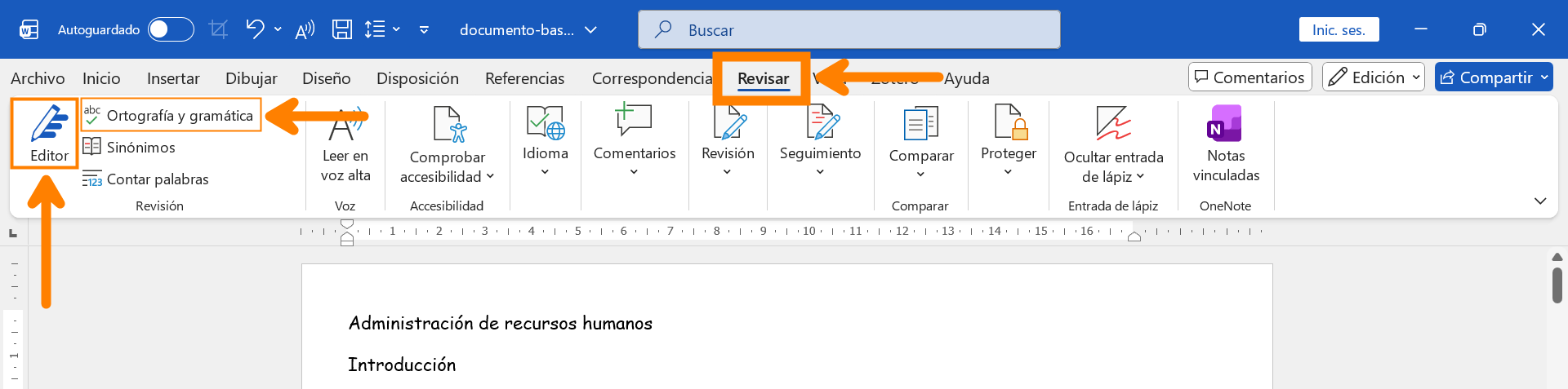Botón de Ortografía y gramática