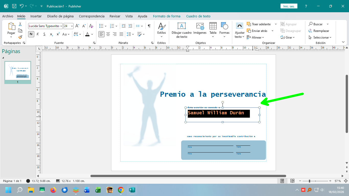 Editando texto del diploma