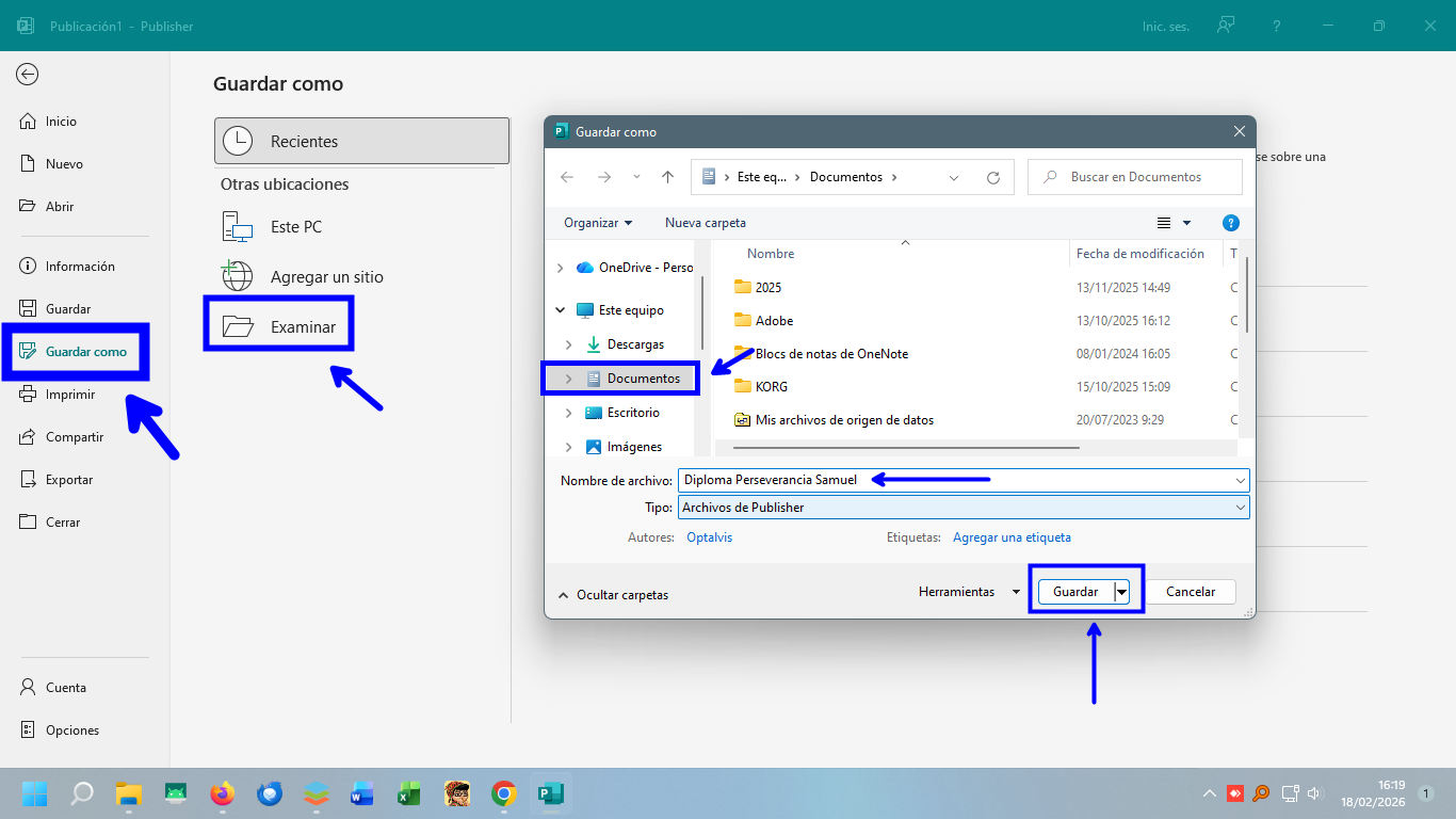 Guardando archivo .pub