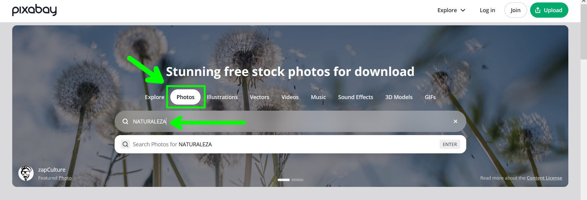 Buscar fotos en Pixabay