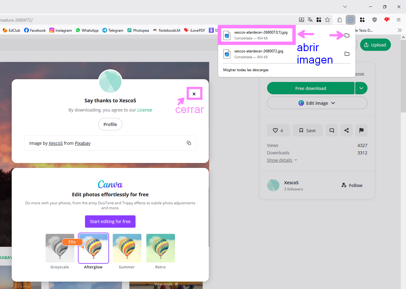 Abrir la imagen descargada en el navegador