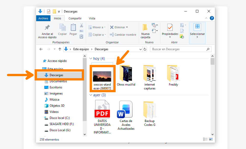 Ver la imagen en la carpeta de descargas del sistema